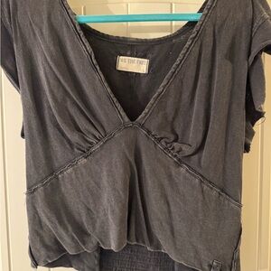 We The Free Charcoal V-Neck Blouse